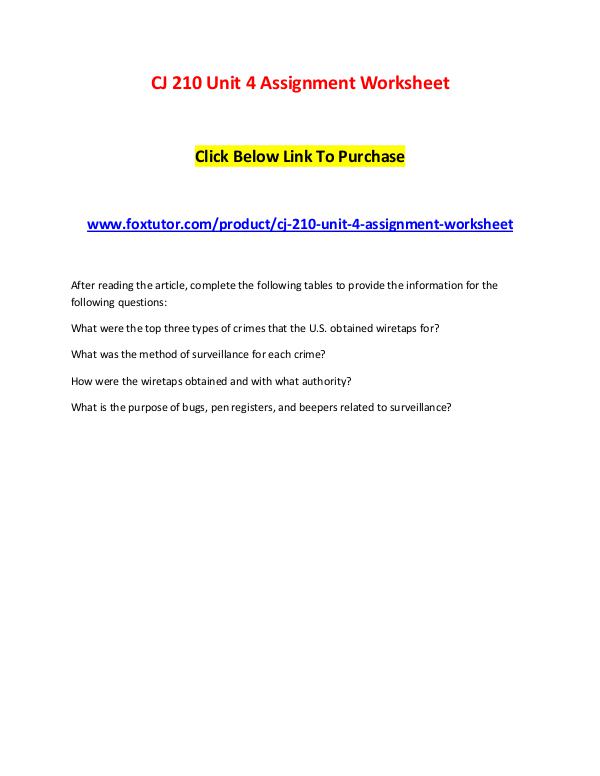 CJ 210 Unit 4 Assignment Worksheet CJ 210 Unit 4 Assignment Worksheet