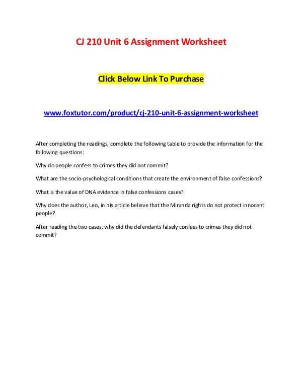 CJ 210 Unit 6 Assignment Worksheet CJ 210 Unit 6 Assignment Worksheet