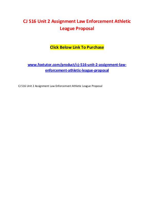 CJ 516 Unit 2 Assignment Law Enforcement Athletic League Proposal CJ 516 Unit 2 Assignment Law Enforcement Athletic