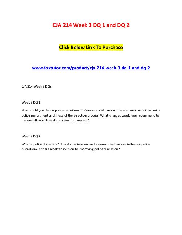 CJA 214 Week 3 DQ 1 and DQ 2 CJA 214 Week 3 DQ 1 and DQ 2