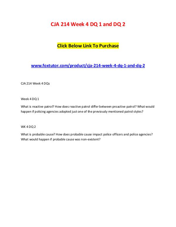 CJA 214 Week 4 DQ 1 and DQ 2 CJA 214 Week 4 DQ 1 and DQ 2