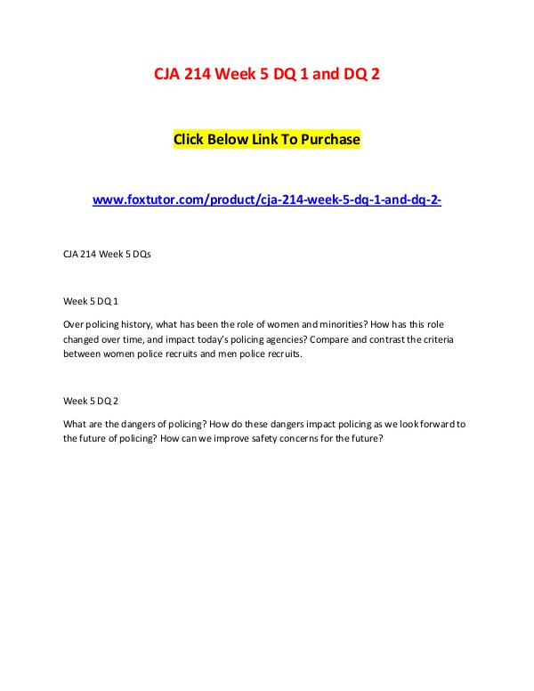 CJA 214 Week 5 DQ 1 and DQ 2 CJA 214 Week 5 DQ 1 and DQ 2