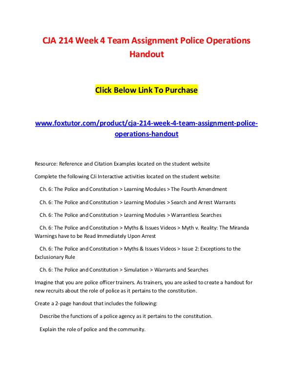 CJA 214 Week 4 Team Assignment Police Operations Handout CJA 214 Week 4 Team Assignment Police Operations H