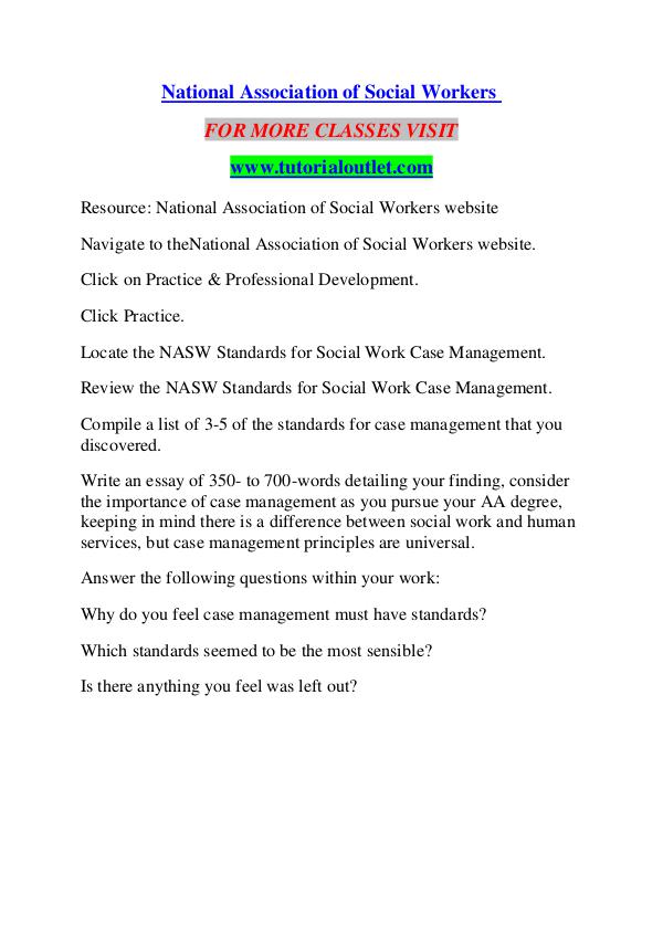 NATIONAL ASSOCIATION OF SOCIAL WORKERS / TUTORIALOUTLET DOT COM NATIONAL ASSOCIATION OF SOCIAL WORKERS / TUTORIALO