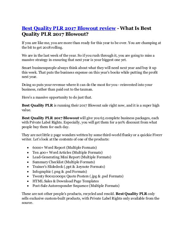 Marketing Best Quality PLR 2017 Blowout review