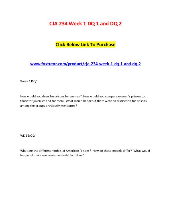CJA 234 Week 1 DQ 1 and DQ 2 CJA 234 Week 1 DQ 1 and DQ 2
