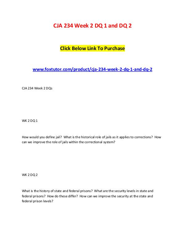 CJA 234 Week 2 DQ 1 and DQ 2 CJA 234 Week 2 DQ 1 and DQ 2