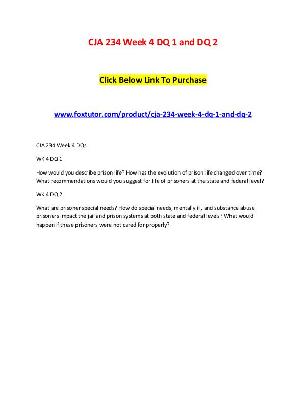 CJA 234 Week 4 DQ 1 and DQ 2 CJA 234 Week 4 DQ 1 and DQ 2