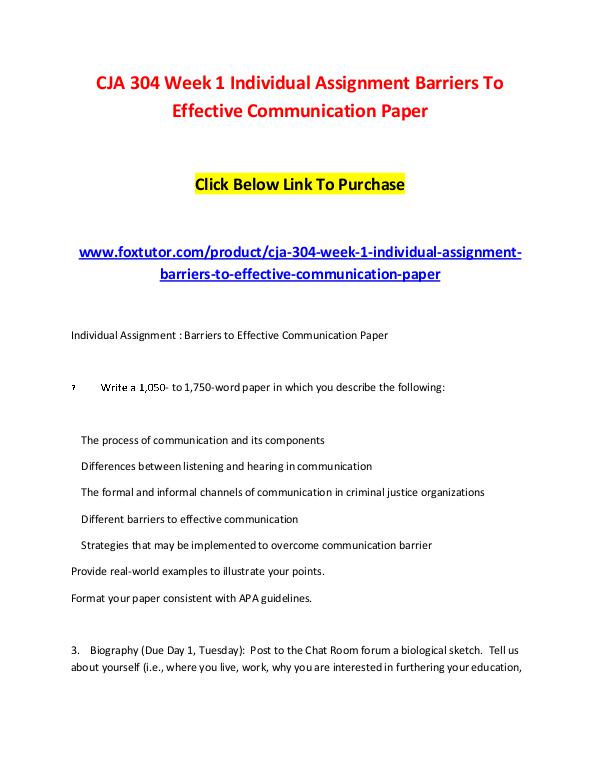 CJA 304 Week 1 Individual Assignment Barriers To Effective Communicat CJA 304 Week 1 Individual Assignment Barriers To E