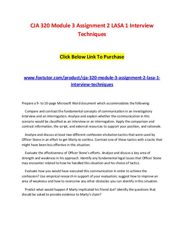 CJA 320 Module 3 Assignment 2 LASA 1 Interview Techniques CJA 320 Module 3 Assignment 2 LASA 1 Interview Tec