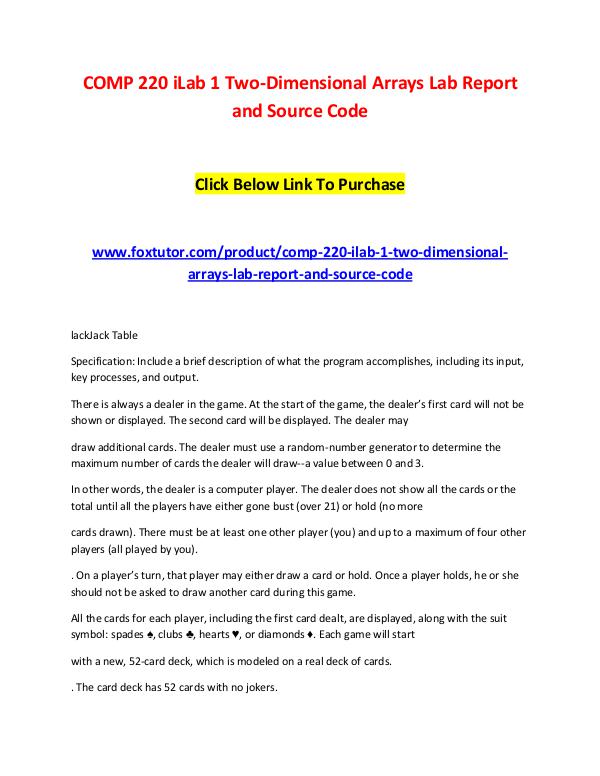 COMP 220 iLab 1 Two-Dimensional Arrays Lab Report and Source Code COMP 220 iLab 1 Two-Dimensional Arrays Lab Report