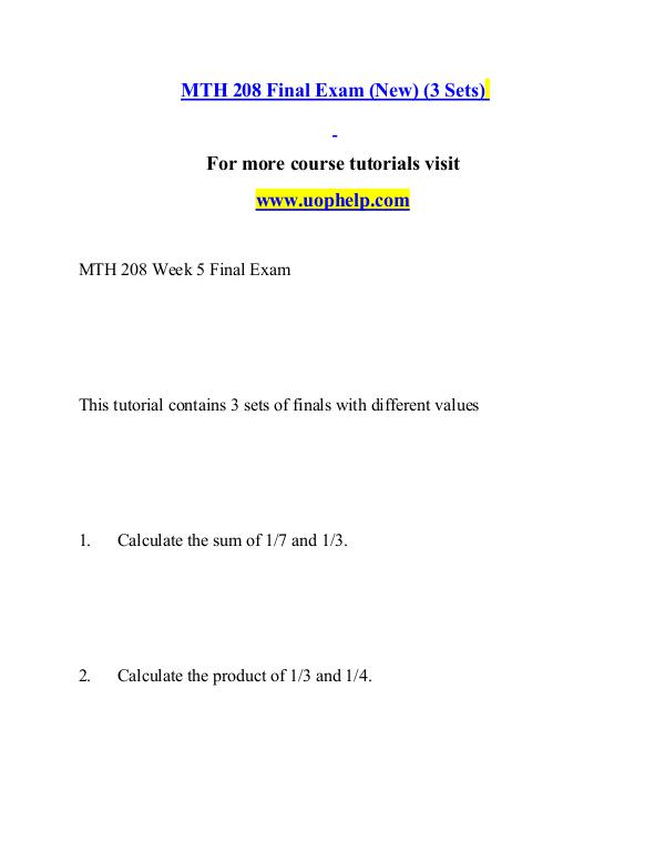 MTH 208 help Successful Learning/uophelp.com MTH 208 help Successful Learning/uophelp.com