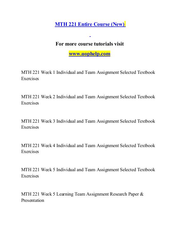 MTH 221 help Successful Learning/uophelp.com MTH 221 help Successful Learning/uophelp.com