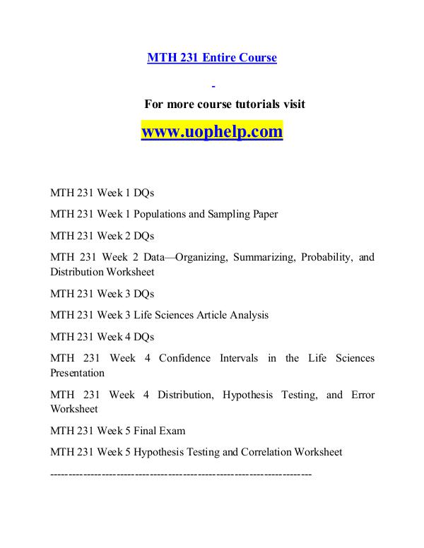 MTH 231 help Successful Learning/uophelp.com MTH 231 help Successful Learning/uophelp.com