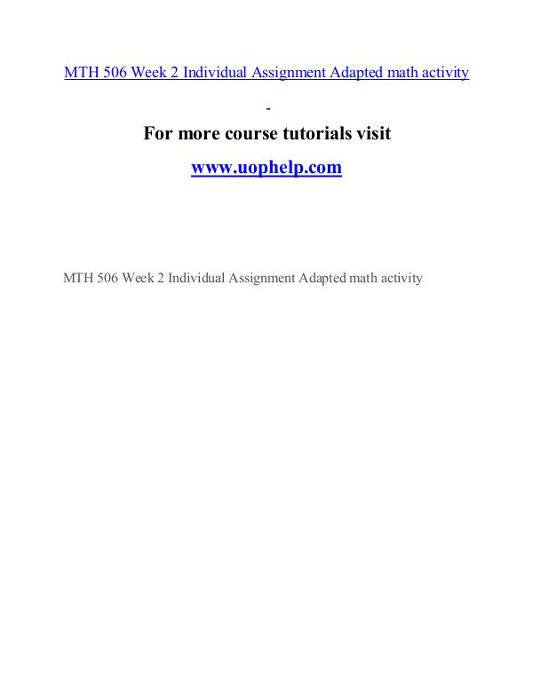 MTH 506 help Successful Learning/uophelp.com MTH 506 help Successful Learning/uophelp.com