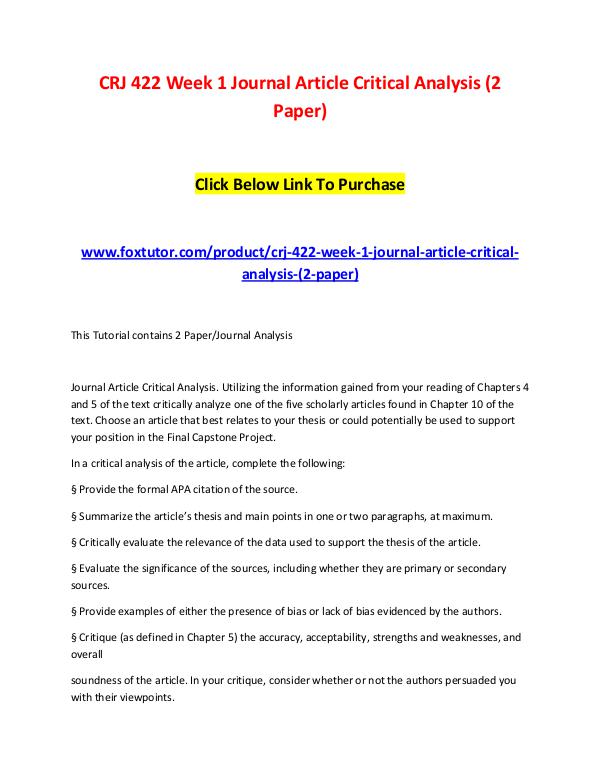 CRJ 422 Week 1 Journal Article Critical Analysis (2 Paper) CRJ 422 Week 1 Journal Article Critical Analysis (
