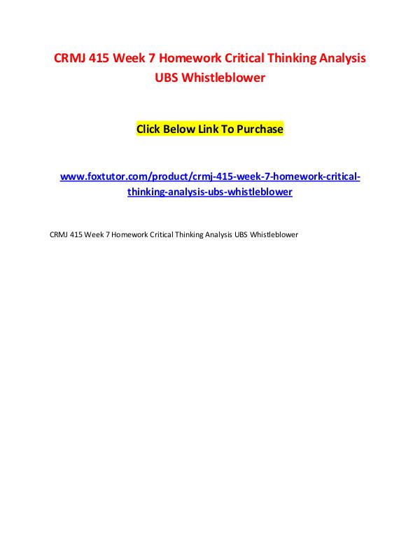 CRMJ 415 Week 7 Homework Critical Thinking Analysis UBS Whistleblower CRMJ 415 Week 7 Homework Critical Thinking Analysi