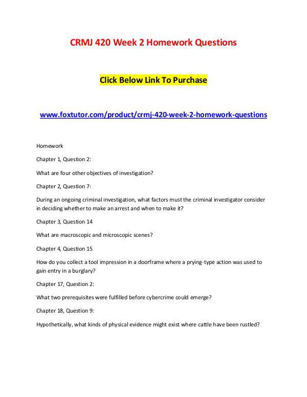 CRMJ 420 Week 2 Homework Questions CRMJ 420 Week 2 Homework Questions