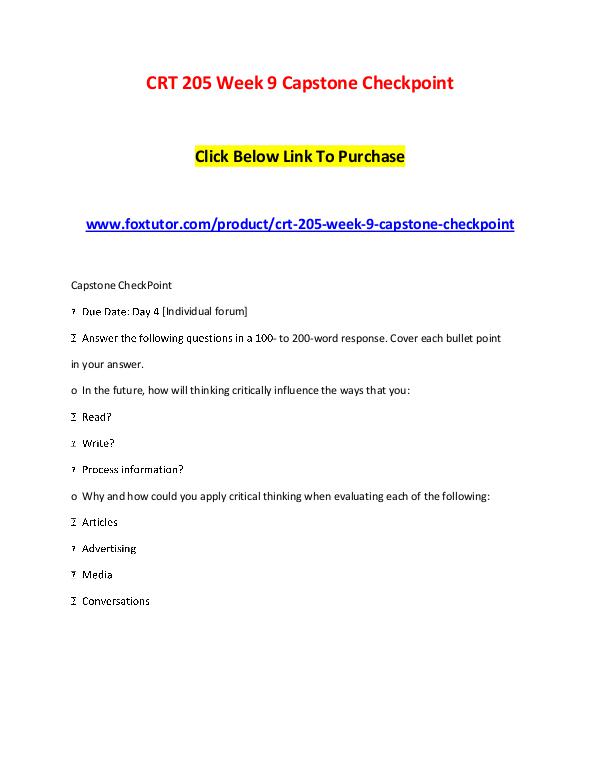 CRT 205 Week 9 Capstone Checkpoint CRT 205 Week 9 Capstone Checkpoint