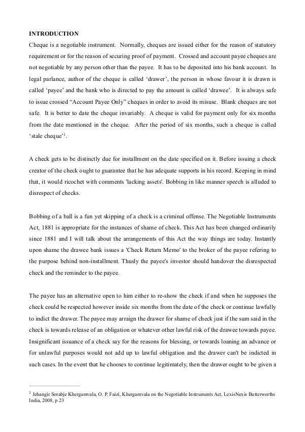 An Economic Analysis of Check Bounce Cases : In India Check Bounce