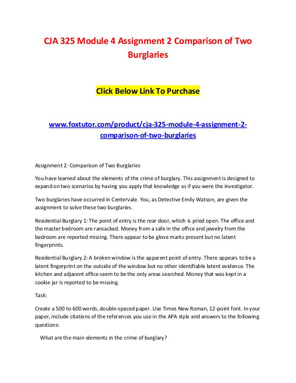 CJA 325 Module 4 Assignment 2 Comparison of Two Burglaries CJA 325 Module 4 Assignment 2 Comparison of Two Bu