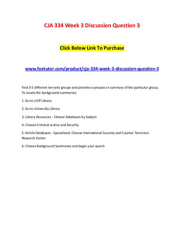 CJA 334 Week 3 Discussion Question 3 CJA 334 Week 3 Discussion Question 3