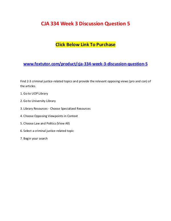 CJA 334 Week 3 Discussion Question 5 CJA 334 Week 3 Discussion Question 5