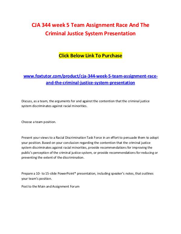 CJA 344 week 5 Team Assignment Race And The Criminal Justice System P CJA 344 week 5 Team Assignment Race And The Crimin