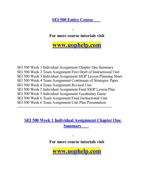 SEI 500 help A Guide to career/uophelp.com SEI 500 help A Guide to career/uophelp.com