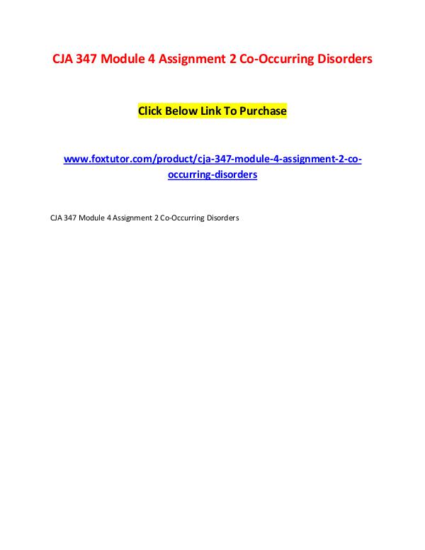 CJA 347 Module 4 Assignment 2 Co-Occurring Disorders CJA 347 Module 4 Assignment 2 Co-Occurring Disorde