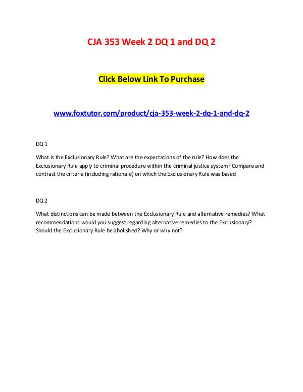 CJA 353 Week 2 DQ 1 and DQ 2 CJA 353 Week 2 DQ 1 and DQ 2