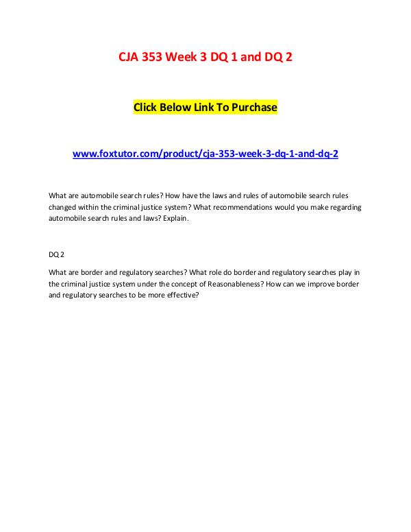 CJA 353 Week 3 DQ 1 and DQ 2 CJA 353 Week 3 DQ 1 and DQ 2