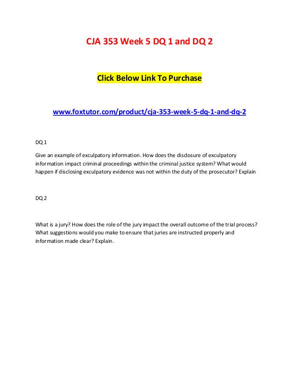 CJA 353 Week 5 DQ 1 and DQ 2 CJA 353 Week 5 DQ 1 and DQ 2