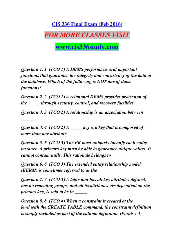 CIS 336 STUDY Extraordinary Success /cis336study.com CIS 336 STUDY Extraordinary Success /cis336study.c