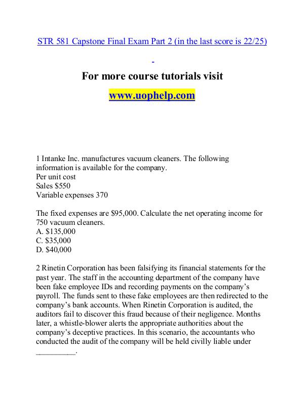 STR 581 help A Guide to career/uophelp.com STR 581 help A Guide to career/uophelp.com