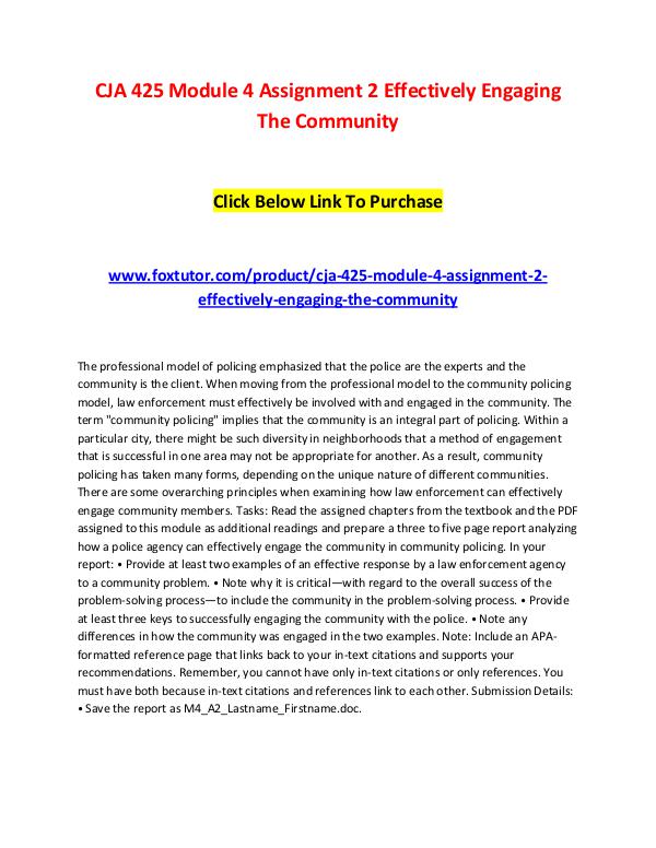 CJA 425 Module 4 Assignment 2 Effectively Engaging The Community CJA 425 Module 4 Assignment 2 Effectively Engaging