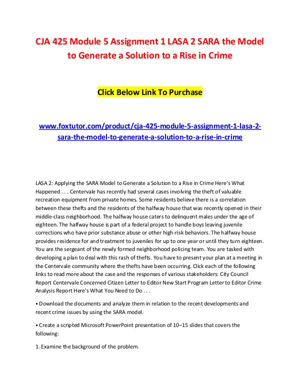 CJA 425 Module 5 Assignment 1 LASA 2 SARA the Model to Generate a Sol CJA 425 Module 5 Assignment 1 LASA 2 SARA the Mode