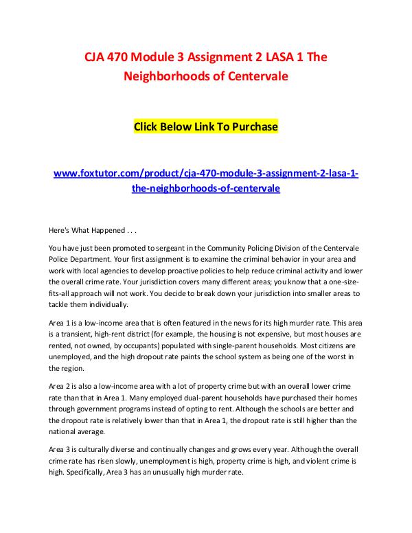 CJA 470 Module 3 Assignment 2 LASA 1 The Neighborhoods of Centervale CJA 470 Module 3 Assignment 2 LASA 1 The Neighborh