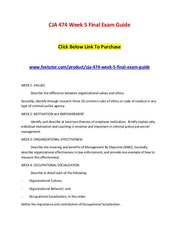 CJA 474 Week 5 Final Exam Guide CJA 474 Week 5 Final Exam Guide