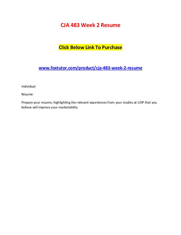 CJA 483 Week 2 Resume CJA 483 Week 2 Resume