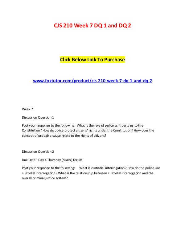 CJS 210 Week 7 DQ 1 and DQ 2 CJS 210 Week 7 DQ 1 and DQ 2