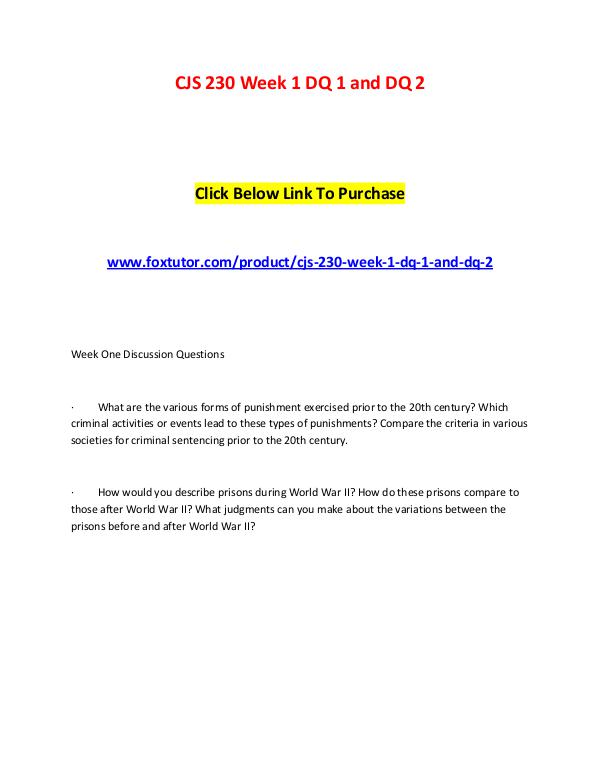 CJS 230 Week 1 DQ 1 and DQ 2 CJS 230 Week 1 DQ 1 and DQ 2