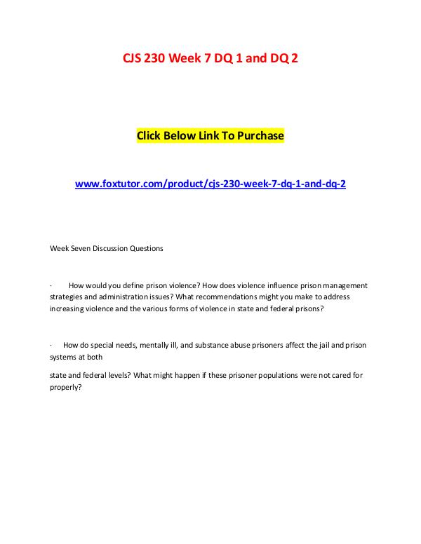 CJS 230 Week 7 DQ 1 and DQ 2 CJS 230 Week 7 DQ 1 and DQ 2