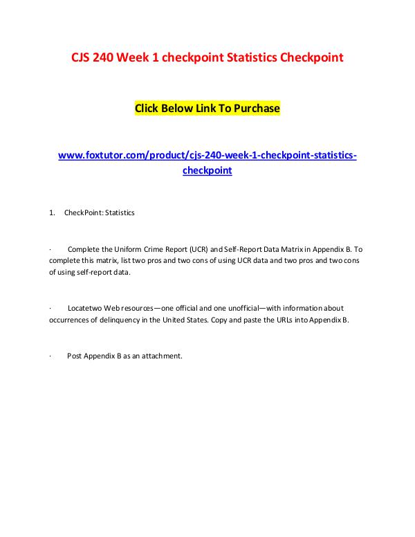 CJS 240 Week 1 checkpoint Statistics Checkpoint CJS 240 Week 1 checkpoint Statistics Checkpoint