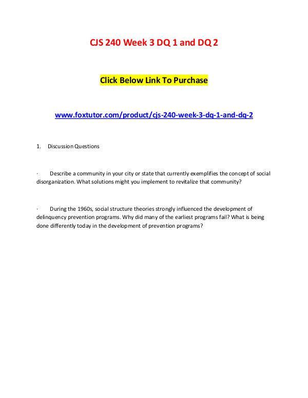 CJS 240 Week 3 DQ 1 and DQ 2 CJS 240 Week 3 DQ 1 and DQ 2