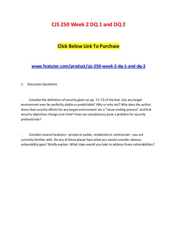 CJS 250 Week 2 DQ 1 and DQ 2 CJS 250 Week 2 DQ 1 and DQ 2