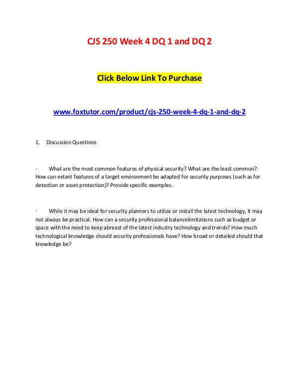 CJS 250 Week 4 DQ 1 and DQ 2 CJS 250 Week 4 DQ 1 and DQ 2