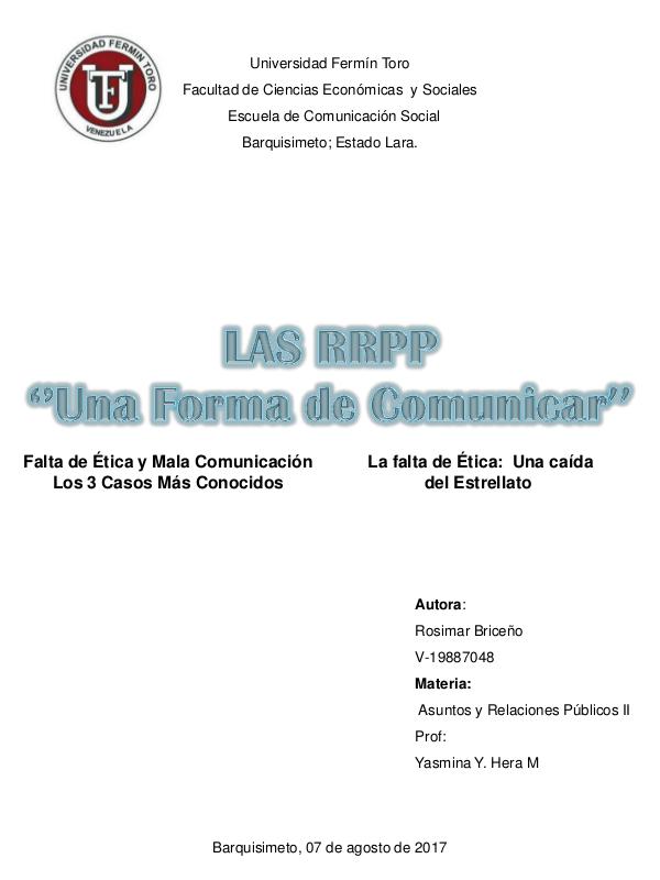 Las RRPP '' Una forma de Comunicar'' REVISTA RRPP - ROSIMAR BRICEÑO