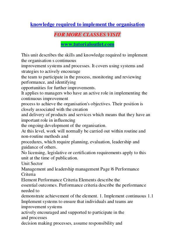 KNOWLEDGE REQUIRED TO IMPLEMENT THE ORGANISATION / TUTORIALOUTLET DOT ...