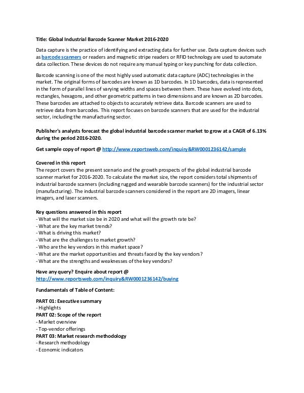 Industrial Barcode Scanner Market Overview 2020